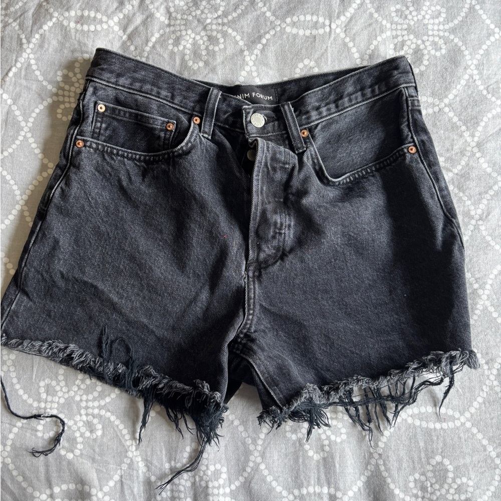 Black Denim Frayed Hem Women Shorts